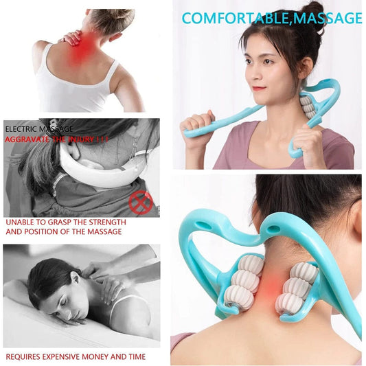 LiveSport Manual Neck Massager Trigger Point Roller Massager Pain Relief Deep Tissue Handheld Shoulder Massager Tool 6 Balls Massage Point