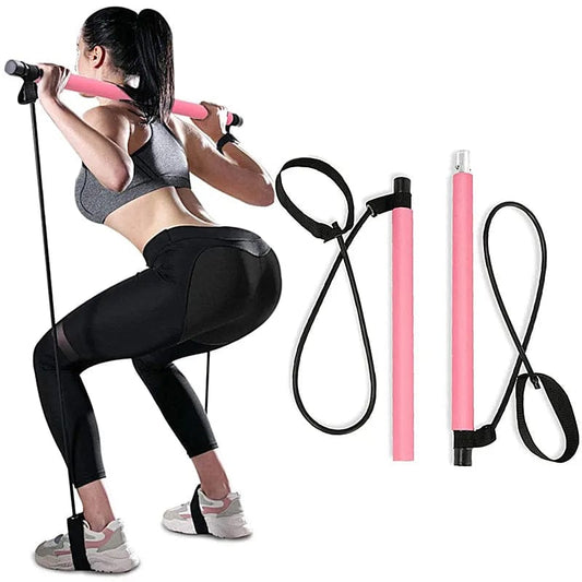 LiveSport Portable Yoga Pilates Bar Stick with Resistance Band Home Gym Muscle Toning Bar Fitness Stretching Sports Body Workout Exercise