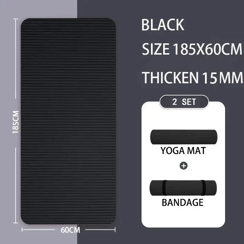 LiveSport 185X60X1.5CM BLACK Foam Mat Yoga Mat Thick Sport and Fitness Pilates Gymnastics Equipment Exercise Mats for Home Workout Body Building Sports