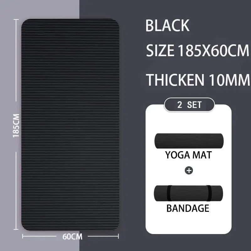 LiveSport 185X60X1CM BLACK Foam Mat Yoga Mat Thick Sport and Fitness Pilates Gymnastics Equipment Exercise Mats for Home Workout Body Building Sports