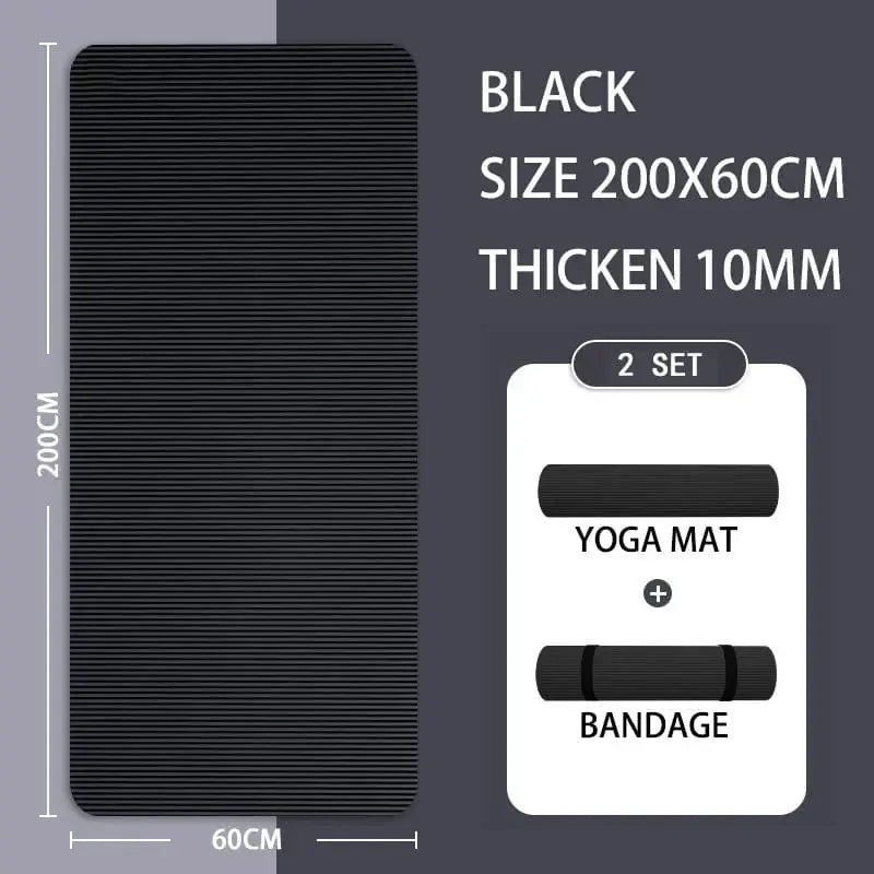 LiveSport 200X60X1CM BLACK Foam Mat Yoga Mat Thick Sport and Fitness Pilates Gymnastics Equipment Exercise Mats for Home Workout Body Building Sports