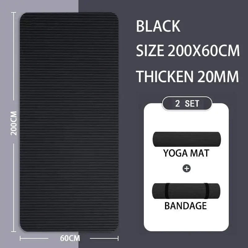 LiveSport 200X60X2CM BLACK Foam Mat Yoga Mat Thick Sport and Fitness Pilates Gymnastics Equipment Exercise Mats for Home Workout Body Building Sports