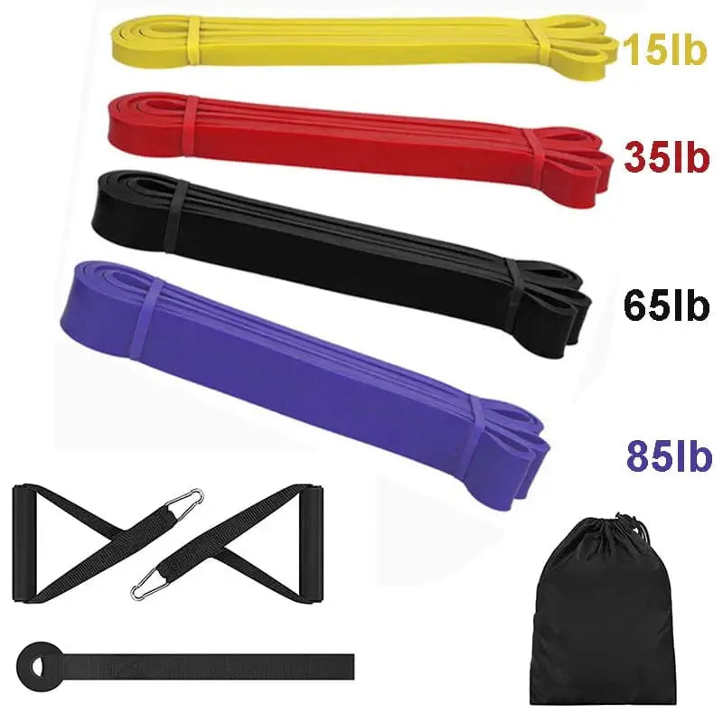 LiveSport 4 pcs A with handle / CHINA Fitness Band Pull Up Elastic Bands Rubber Resistance Loop Power Band Set Home Gym Workout Expander Strengthen Trainning