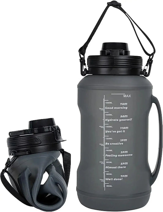 LiveSport Black / 2.0L 2L Collapsible Water Bottle, Foldable Travel Water Bottle Cup For Camping Hiking