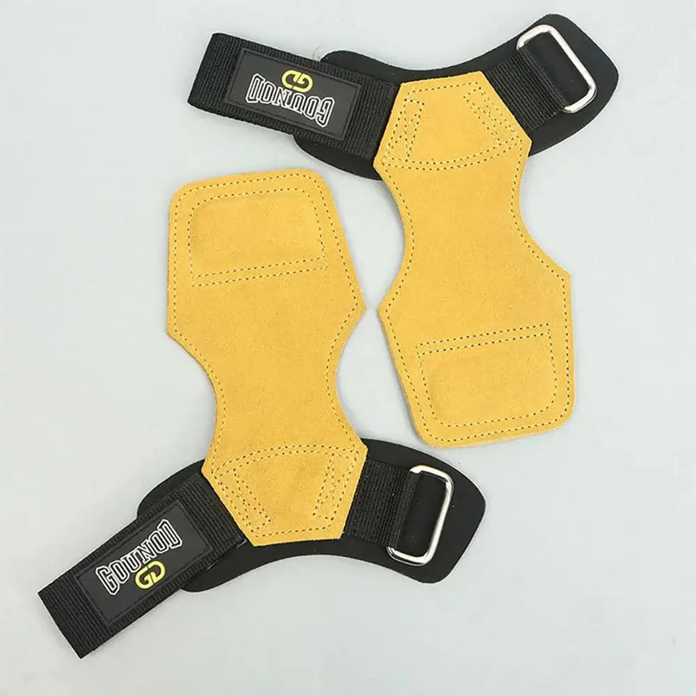 LiveSport CHINA / Yellow Wrist Straps for Weightlifting Double Layers Cow Leather Gloves Women Men Deadlift Maximum Grip Support Bench Press Pull-up F18