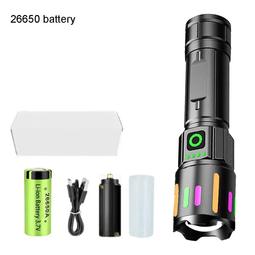 LiveSport GT10 26650 battery Most Powerful LED Flashlight Rechargeable GT10 LED Flashlights High Power Zoom Torch Long Range Tactical Lantren Camping
