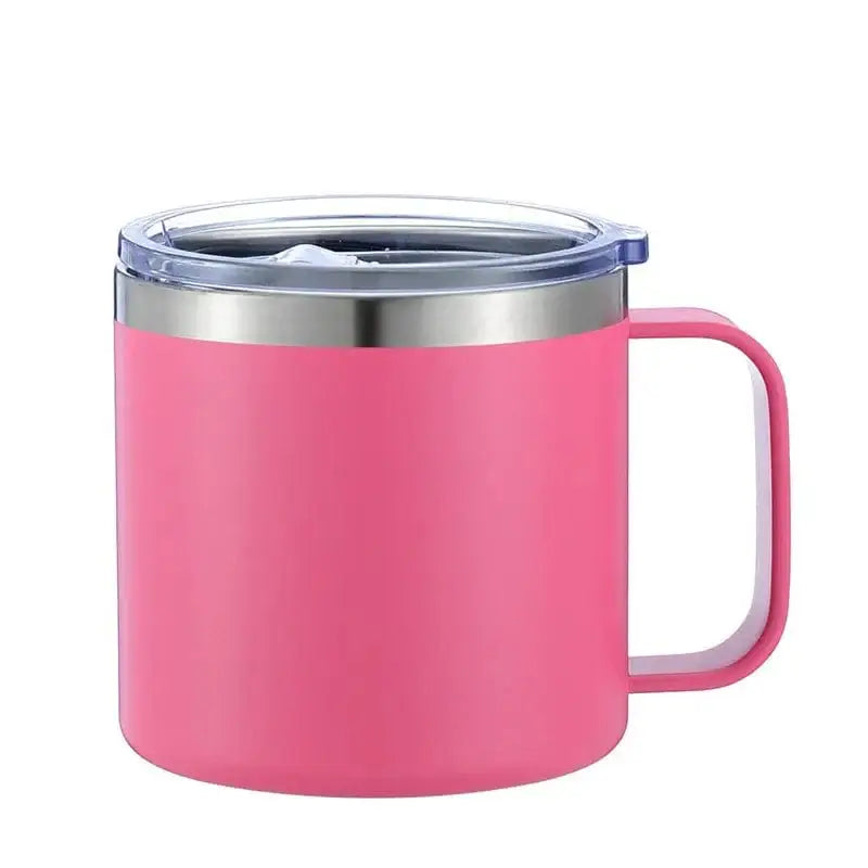 LiveSport Hot pink / Custom name / CHINA Custom Name 14oz Coffee Mug With Handle Double Wall Stainless Steel Tumbler Vacuum Insulated Thermal Beer Cup Travel Thermos