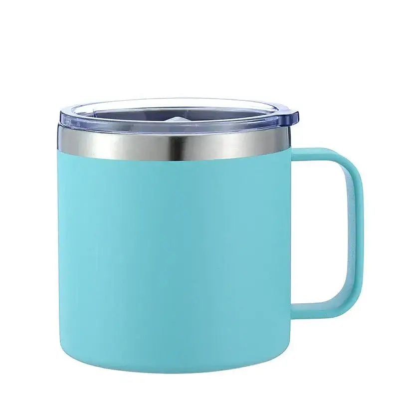 LiveSport Mint green / Custom name / CHINA Custom Name 14oz Coffee Mug With Handle Double Wall Stainless Steel Tumbler Vacuum Insulated Thermal Beer Cup Travel Thermos