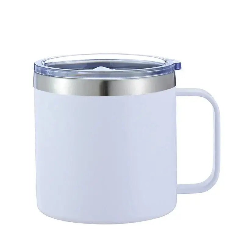 LiveSport WHITE / Custom name / CHINA Custom Name 14oz Coffee Mug With Handle Double Wall Stainless Steel Tumbler Vacuum Insulated Thermal Beer Cup Travel Thermos