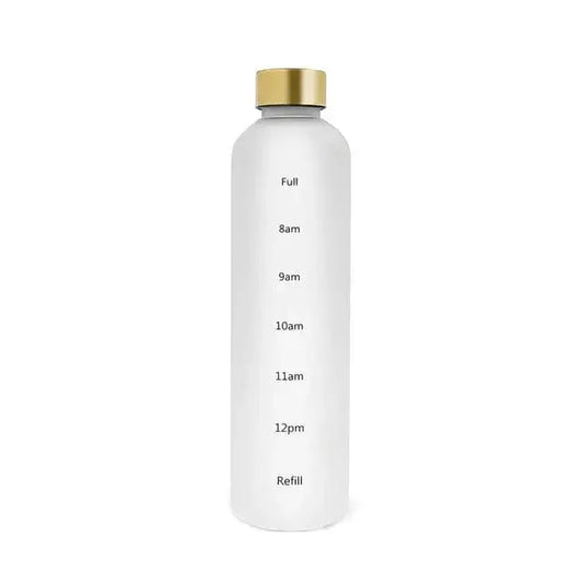 LiveSport White-Gold / 1.0L 1L Water Bottle Time-Marked Hydration Tracker Water Bottle - Stainless Steel, Insulated, Leak-Proof