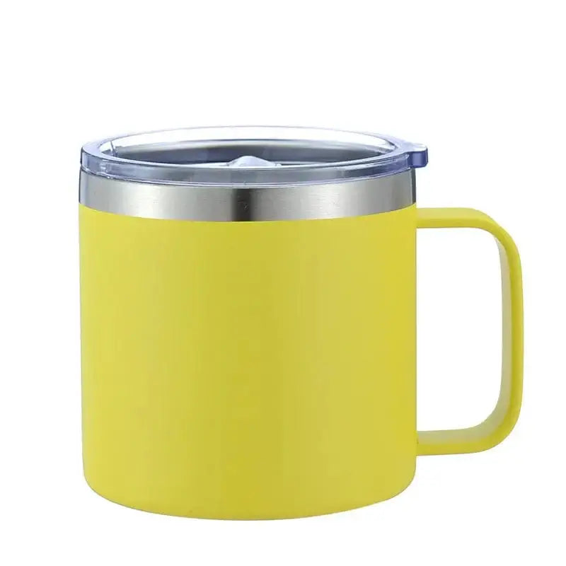 LiveSport Yellow / Custom name / CHINA Custom Name 14oz Coffee Mug With Handle Double Wall Stainless Steel Tumbler Vacuum Insulated Thermal Beer Cup Travel Thermos